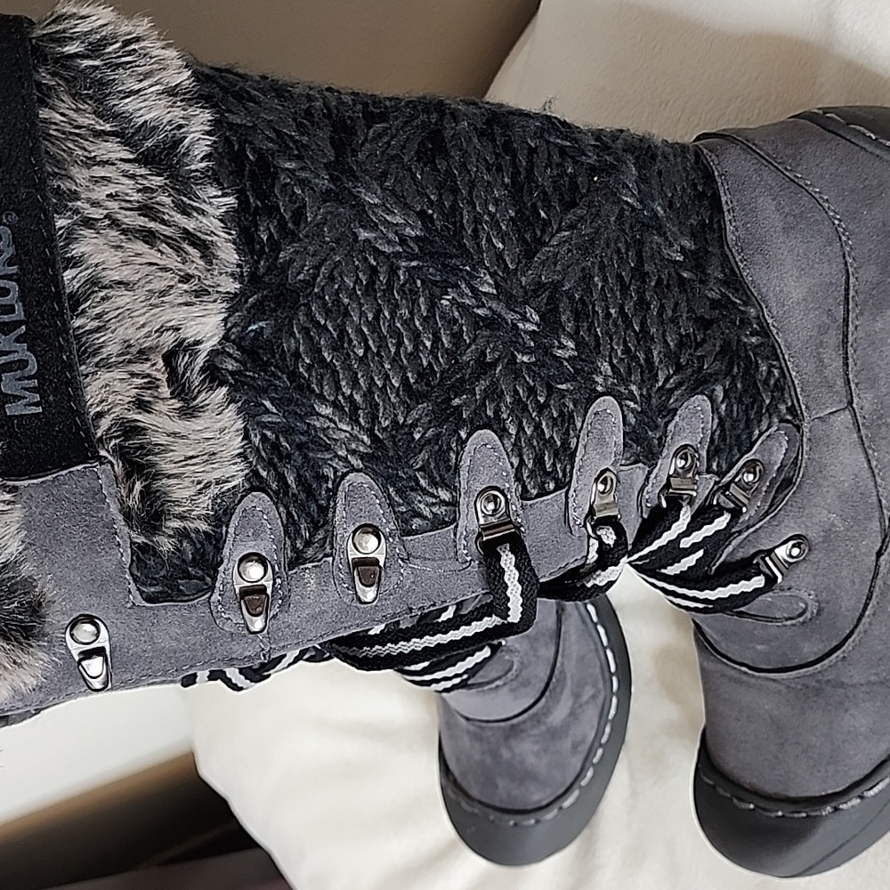 Muk Luk Gwen Snow boots Rubber Tread Lace Up Style Rain Boots Tall Winter - Picture 8 of 15